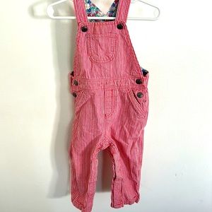 Baby Boden 12-18 months red and white striped overalls
